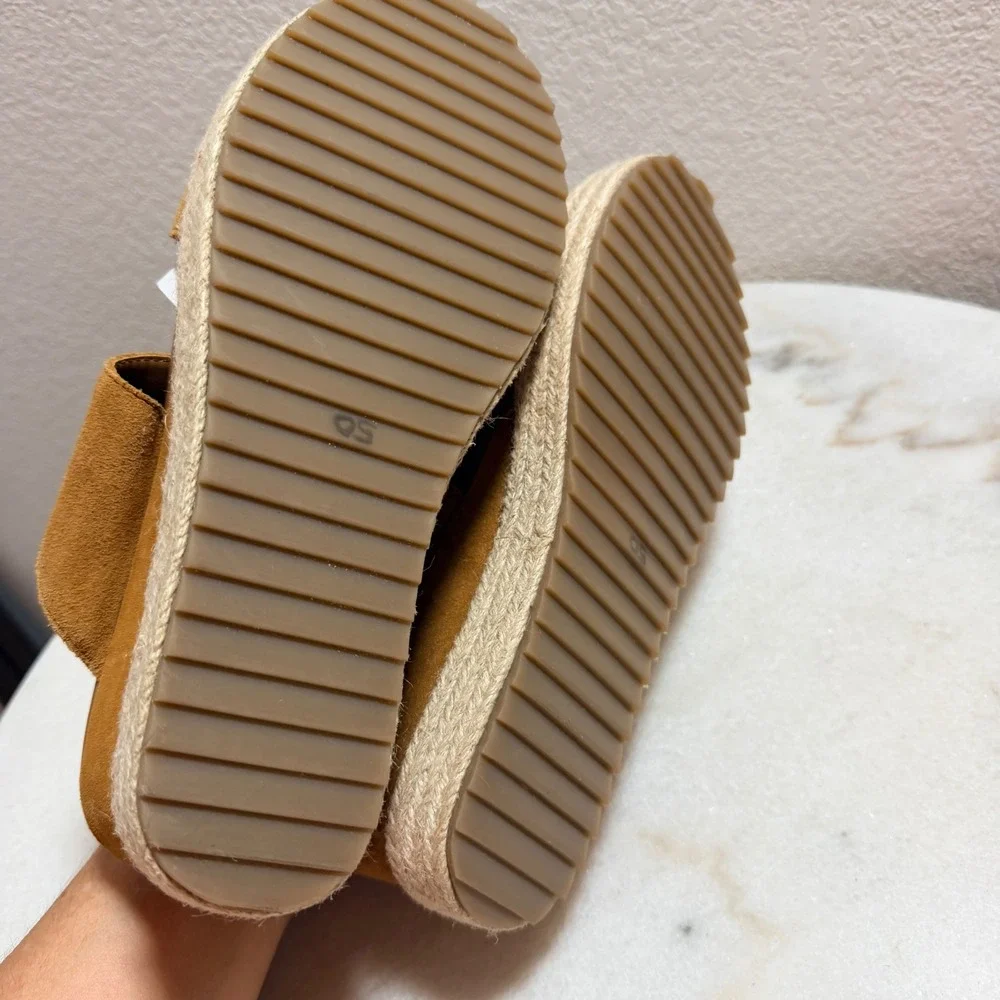 Joie Tan Genuine Suede Espadrille Wedge Sandals Platform Slide Mules‎ Size 9